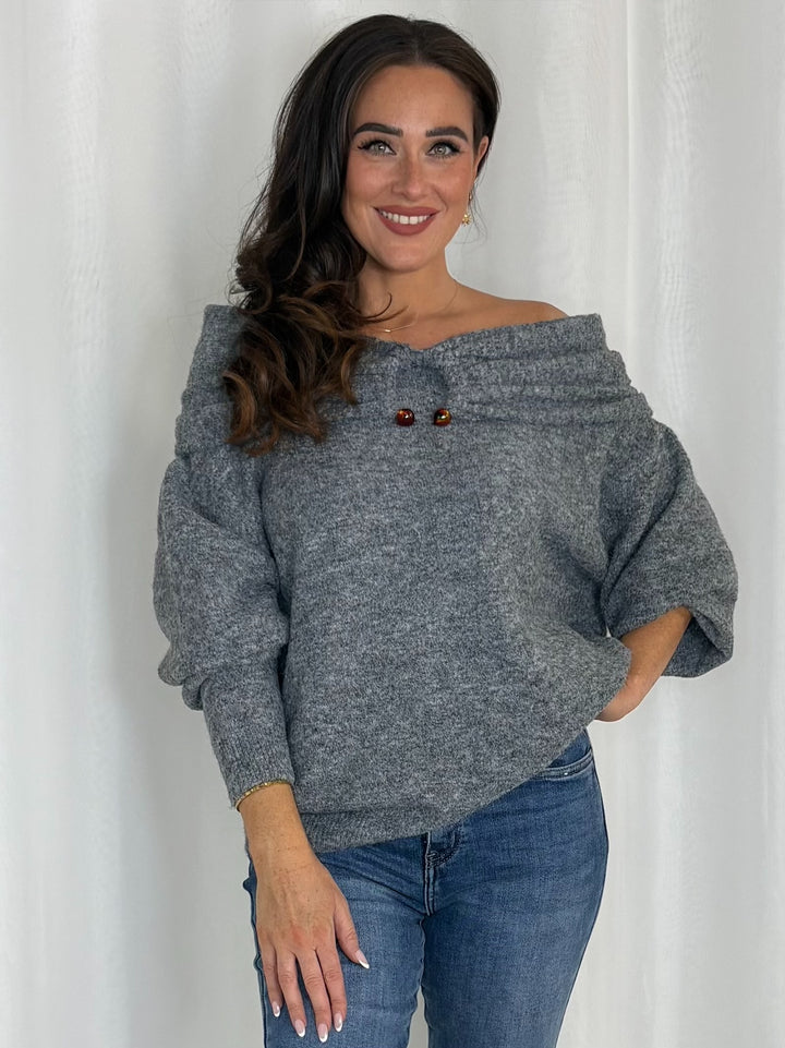 Off The Shoulder Bead Detail Knit Jumper (3 Colours)