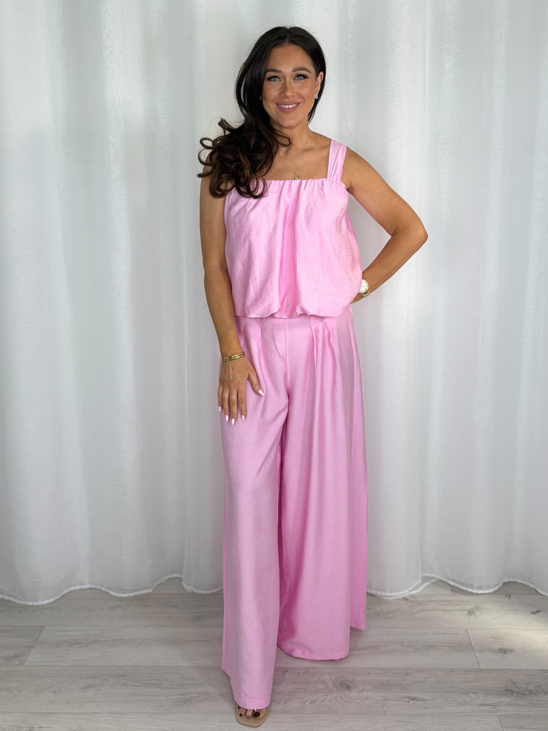 Balloon Style Thick Strap Top And Pleated Trouser Co-Ord (10 Colours)