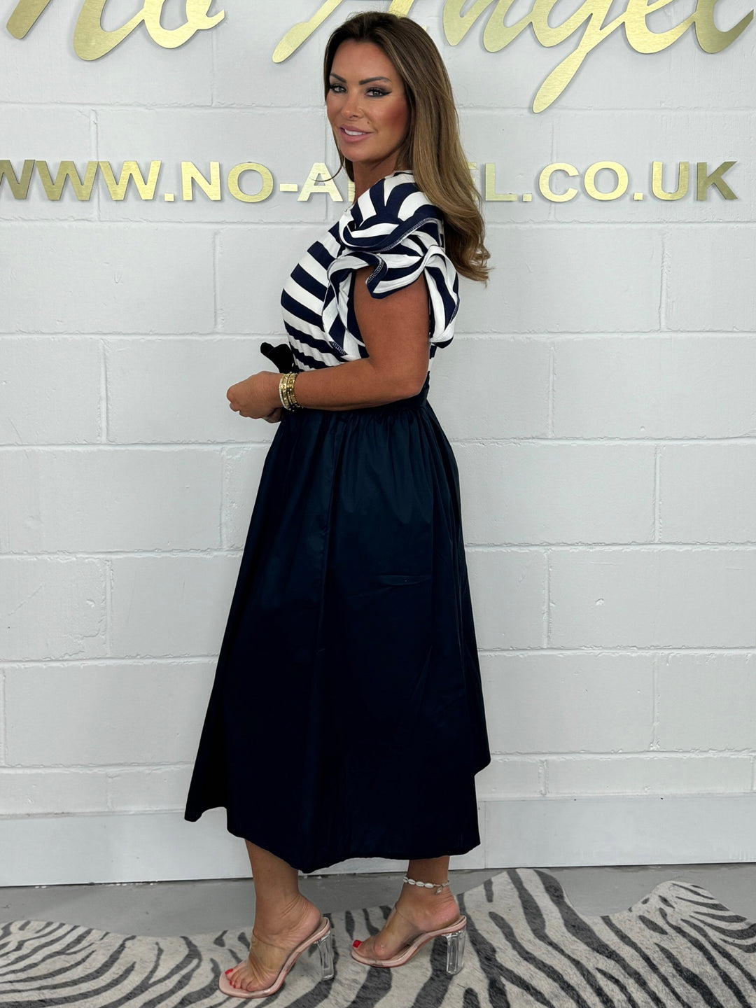 Ruffle Sleeve Striped T-Shirt Style Midi Dress ( 2 colours )