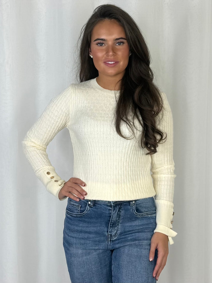 Fine Ribbed Knit Gold Button Cuff Jumper (6 Colours)