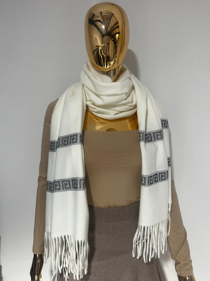 Designer Inspired Diamante Design Tassel Edge Scarf (3 Colours)