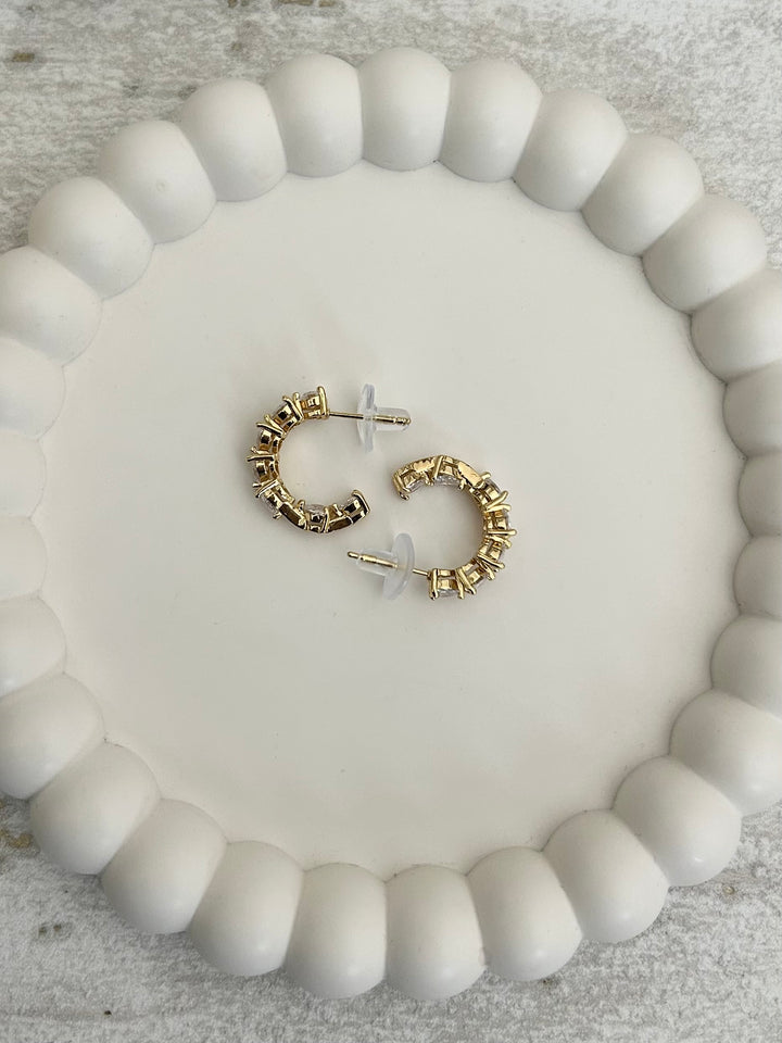 Gold Hoop Heart Diamante Earrings