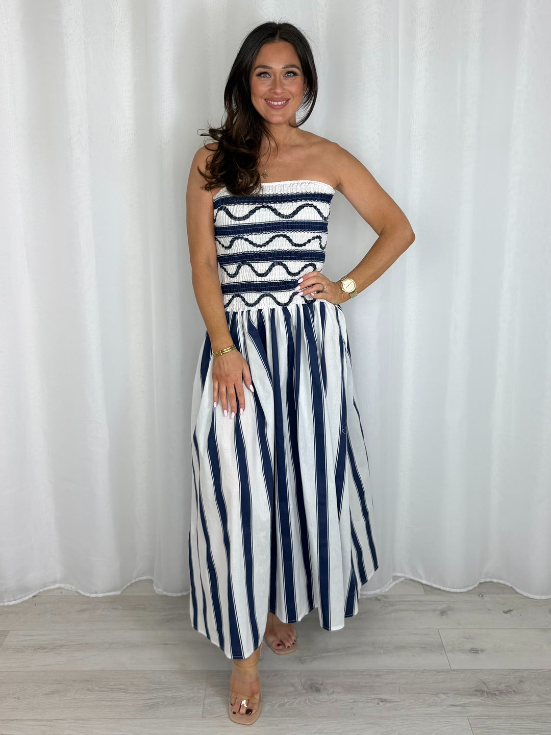 Smocked Bandeau Swirl/Striped Maxi Dress (2 Colours)