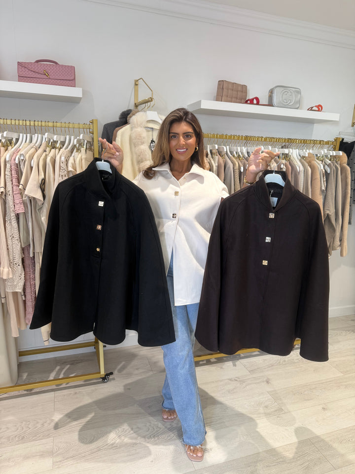 Oversize Gold Clasp Detail Collared Cape (3 Colours)