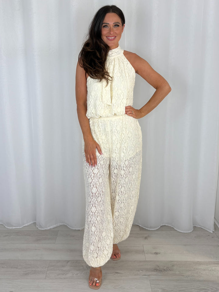 Soft Touch Meshed Halter Neck Top And Trouser Co-Ord (2 Colours)