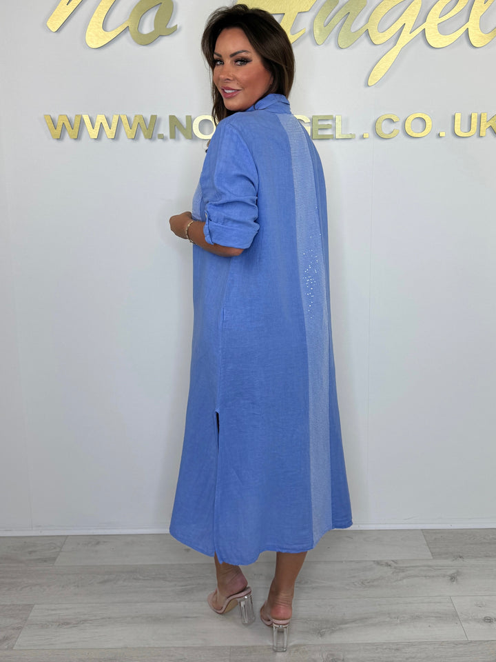 Sequin Pocket & Back Detail Linen Shirt Dress (5 Colours)