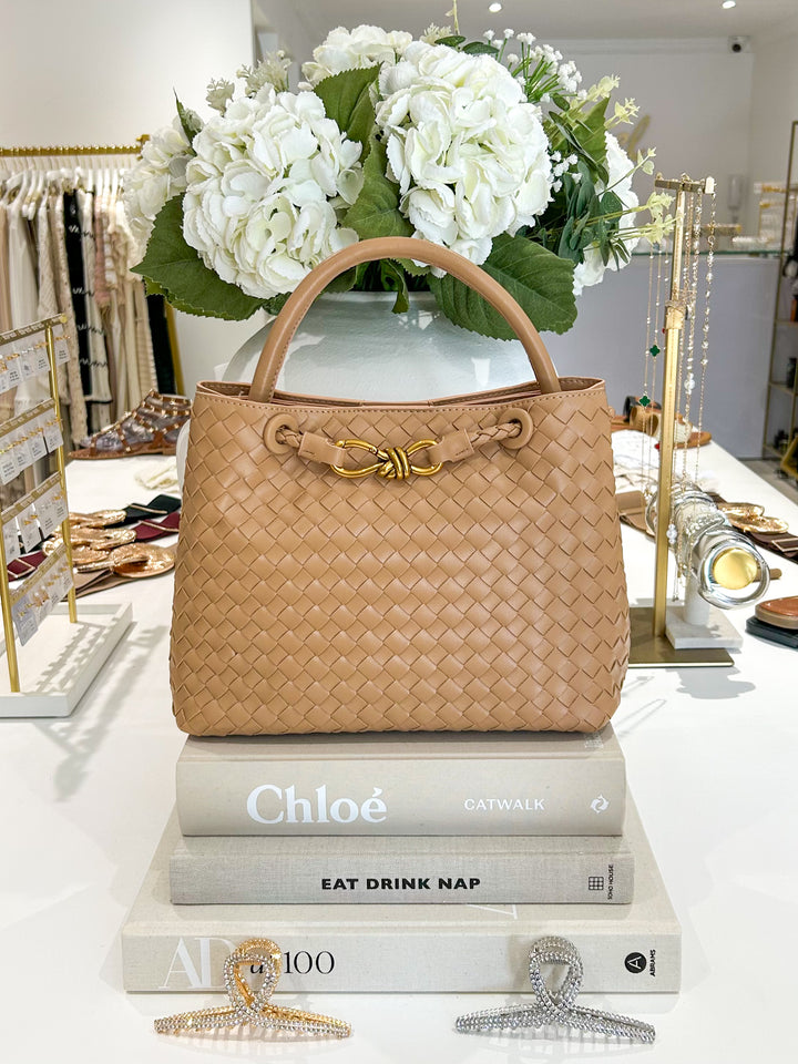 Woven Gold Infinity Detail Designer Style Handbag (10 Colours)