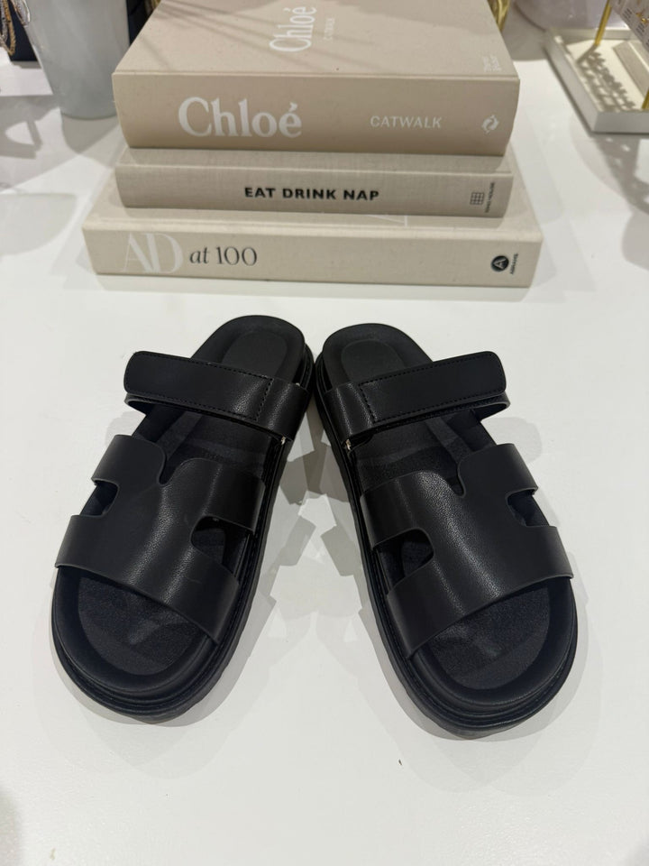 Faux Leather Double Strap Sandal