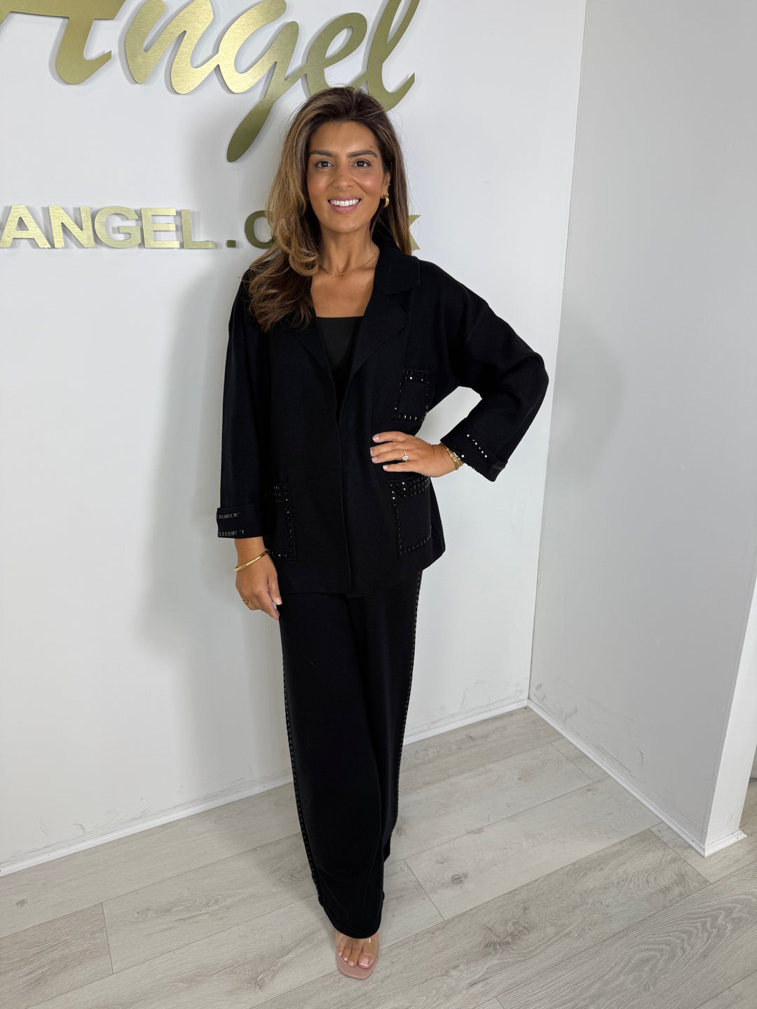 Luxury Collared Studded Cardigan & Matching Trouser Co-ord (2 Colours)