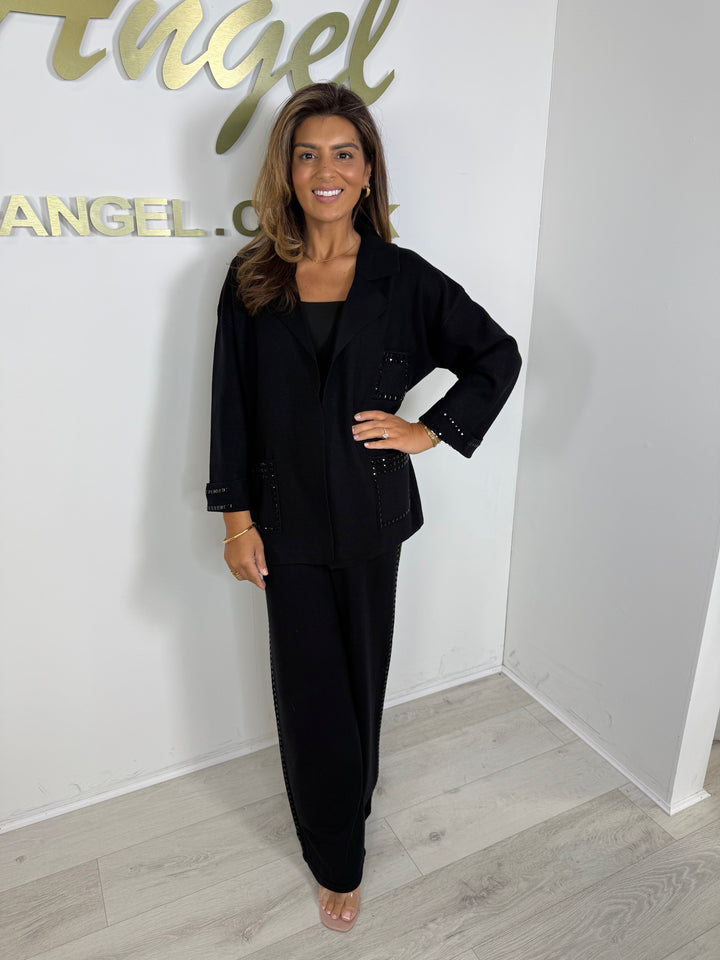 Luxury Collared Studded Cardigan & Matching Trouser Co-ord (2 Colours)