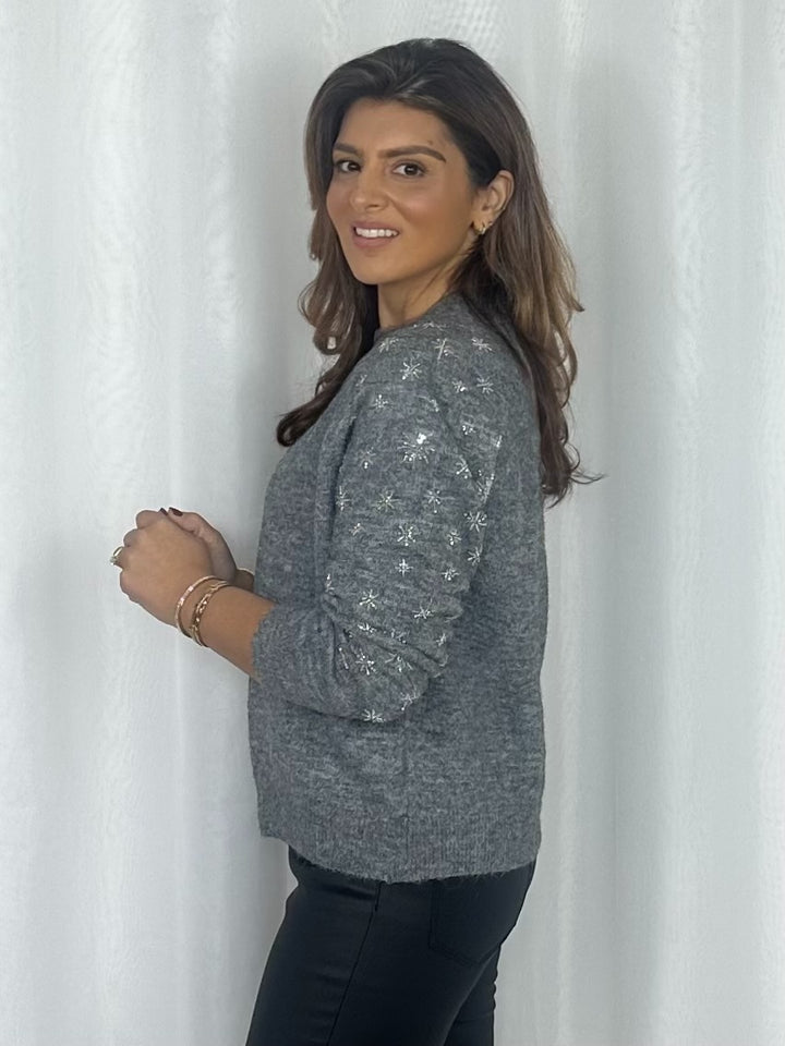 Soft Knit Beaded Snowflake Detail Sleeve Jumper (4 Colours)