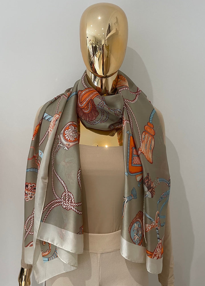 Tassel & Chain Silky Patterned Scarf (3 Colours )