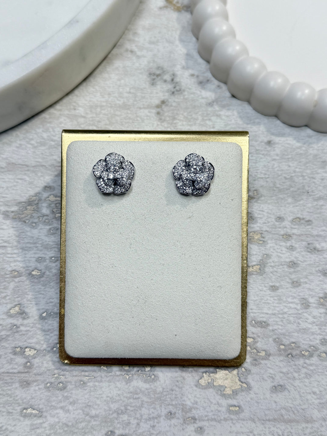 Silver Diamante Flower Layered Earring