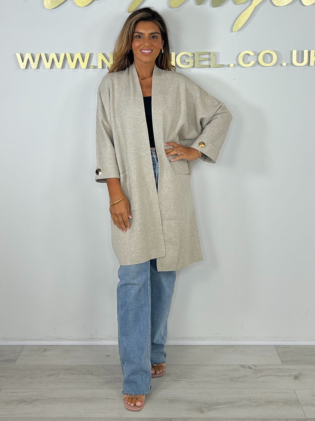 Soft Knit Gold Button Sleeve Open Longline Cardigan (5 Colours)