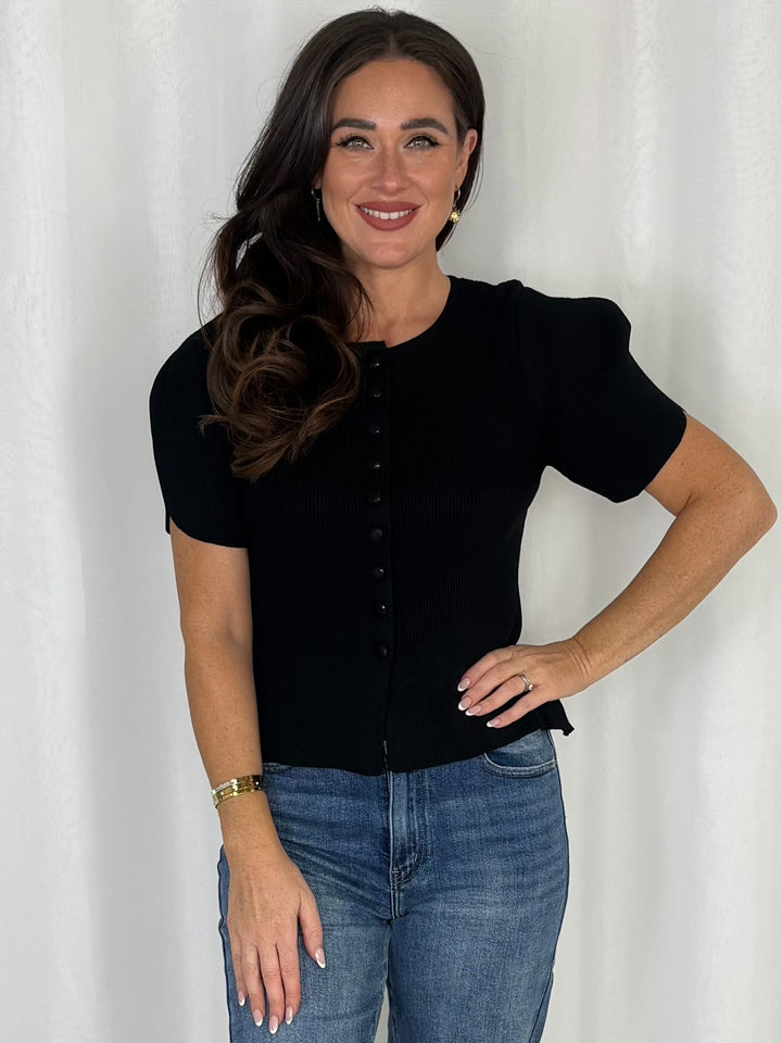 Short Sleeve Button Up Ribbed Top (4 Colours)