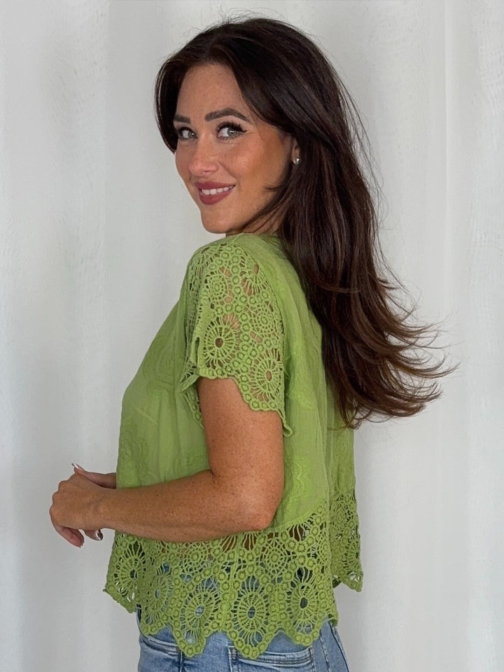 Crochet Scalloped Edge Hem Top With Scoop Neck (6 Colours)