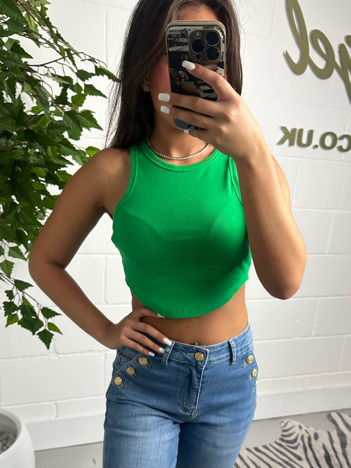 Green Ribbed Crop Top