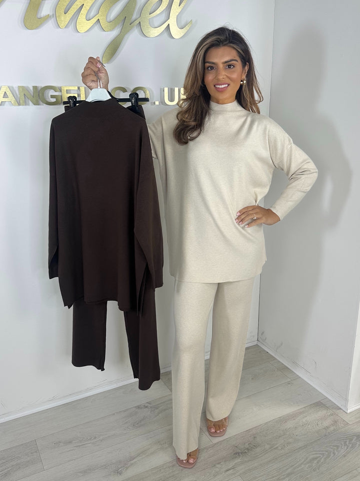 Soft Knit High Neck Long Sleeve Top & Trouser Co-Ord (2 Colours)