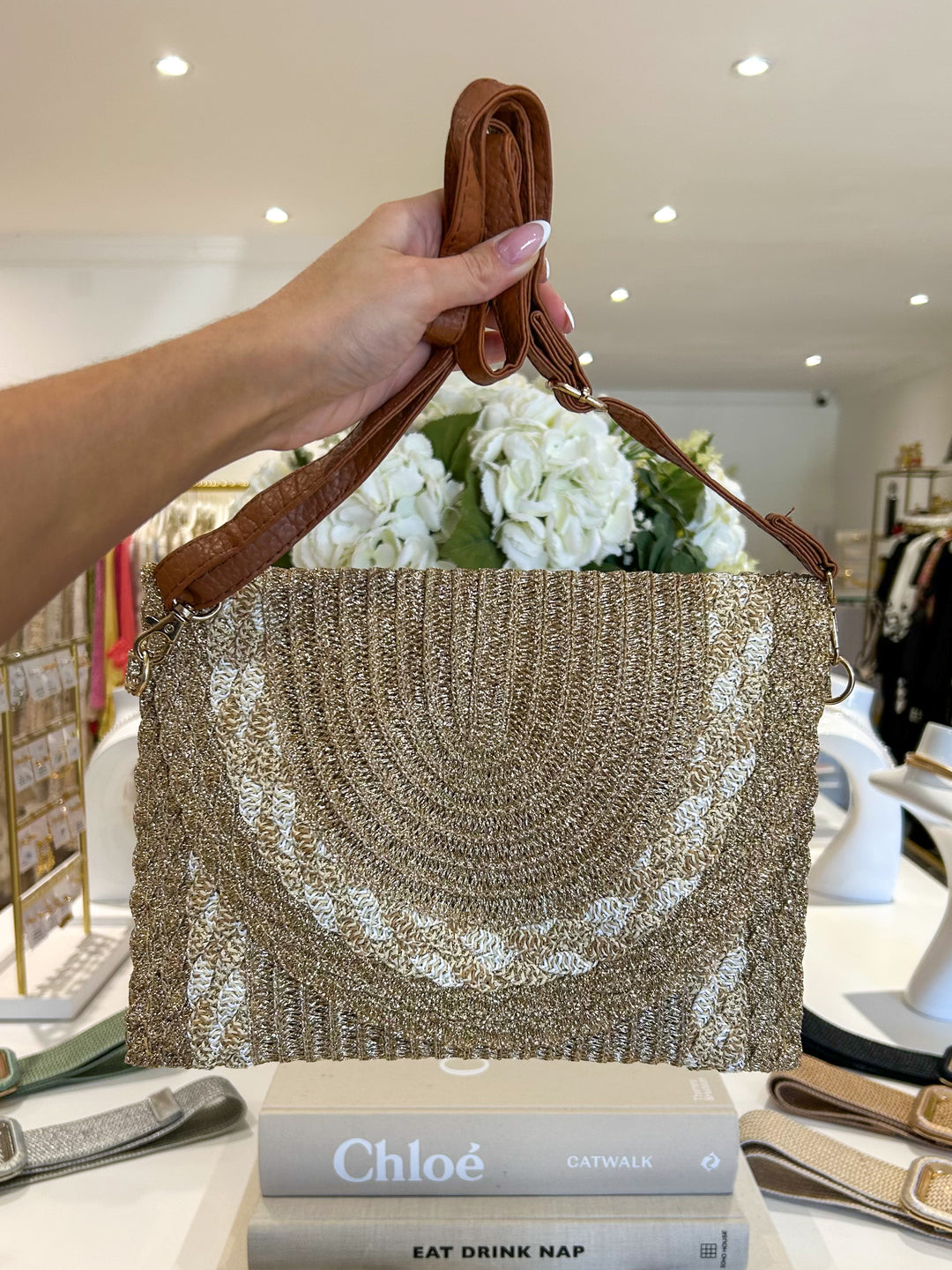 Gold Fleck Woven Plaited Clutch Bag (3 Colours)