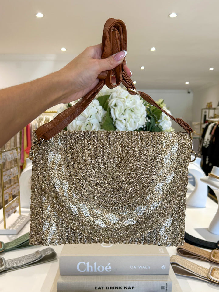 Gold Fleck Woven Plaited Clutch Bag (3 Colours)