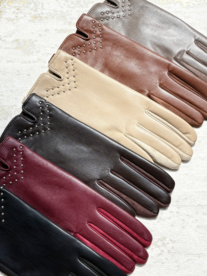 Faux Leather Glove With Studs (6 Colours)