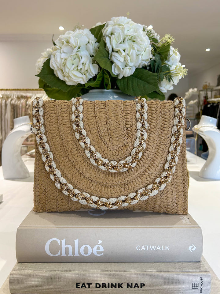 Plait Rope Detail Woven Gold Fleck Clutch (2 Colours)