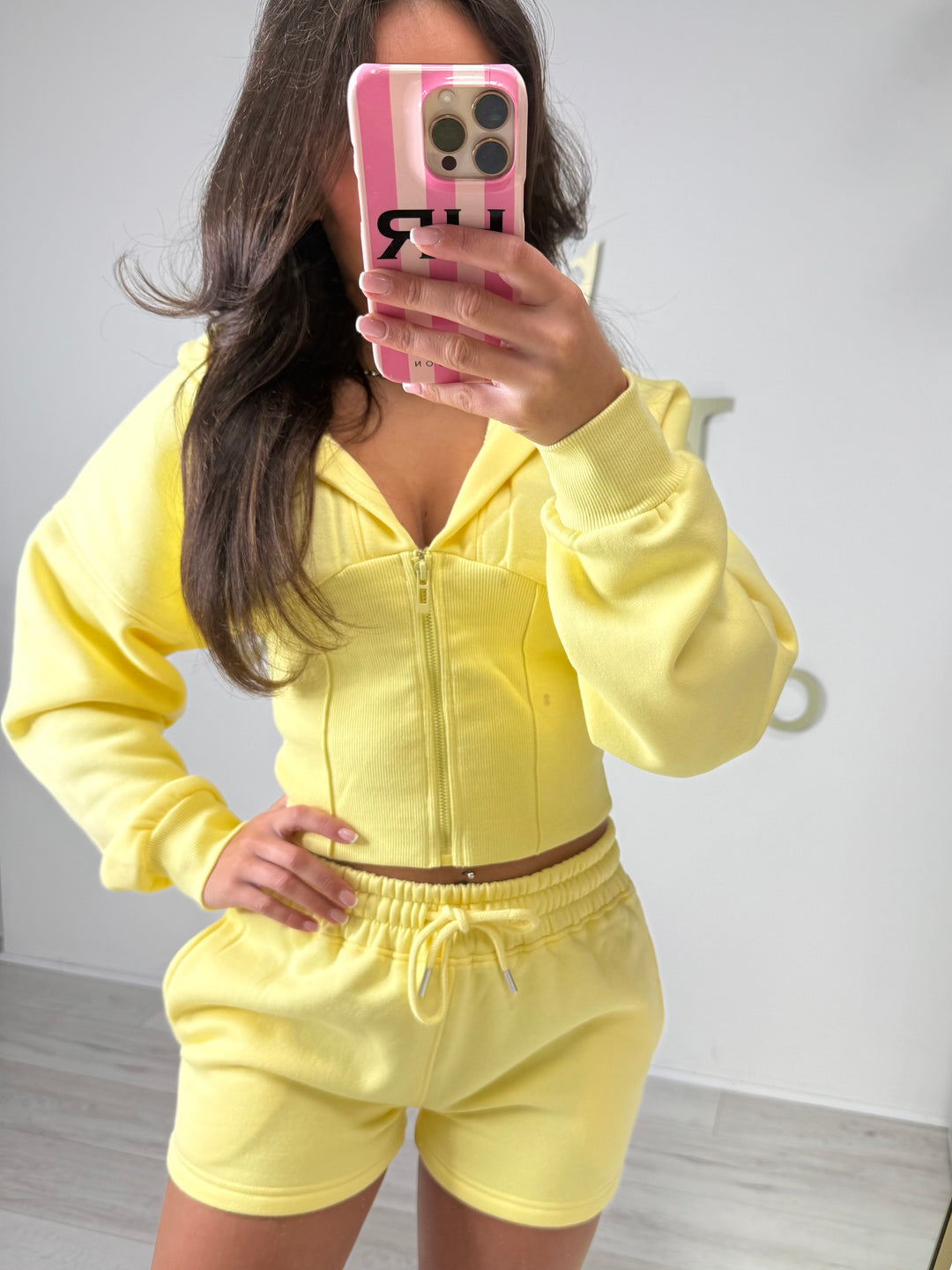 Hooded Corset Top Zip Up Tracksuit Shorts Co-ord (4 Colours)