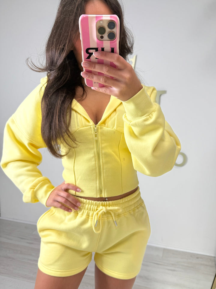 Hooded Corset Top Zip Up Tracksuit Shorts Co-ord (4 Colours)
