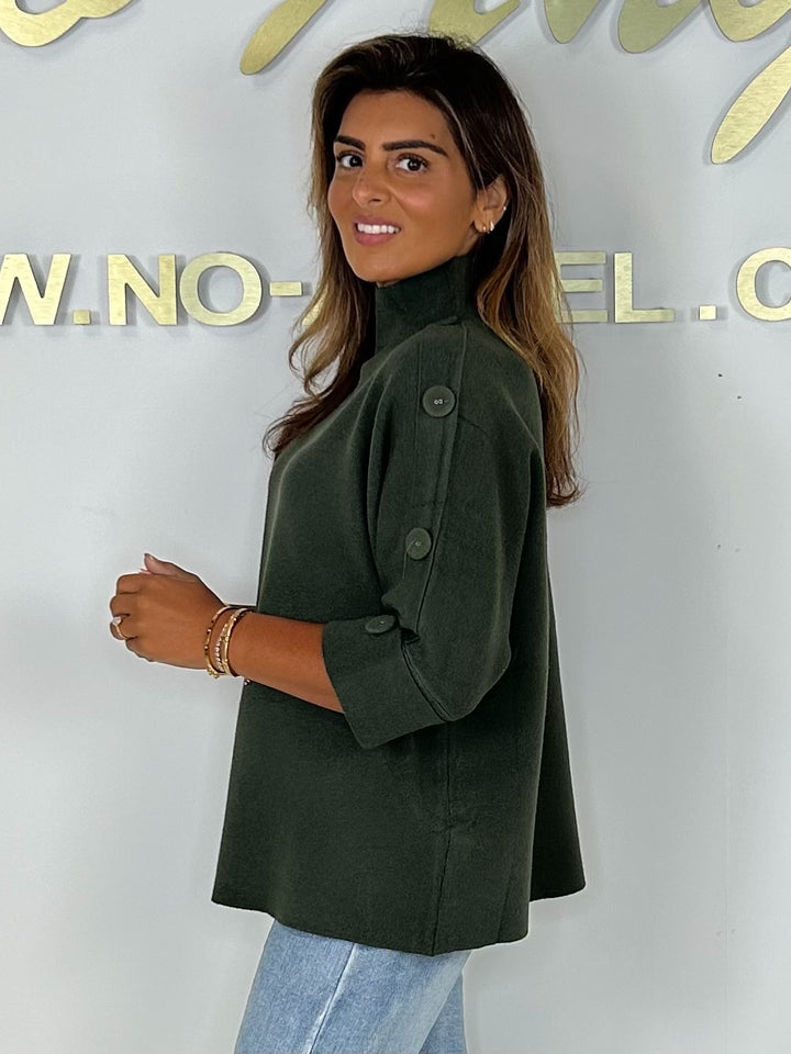 Soft Knit High Neck Button Sleeve Jumper (6 Colours)