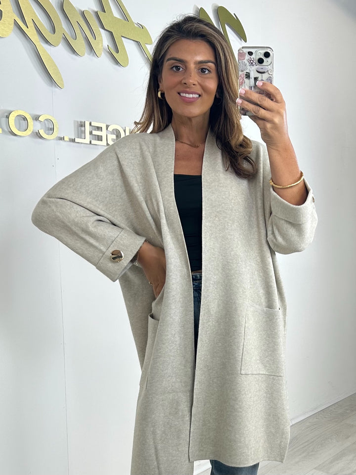 Soft Knit Gold Button Sleeve Open Longline Cardigan (5 Colours)