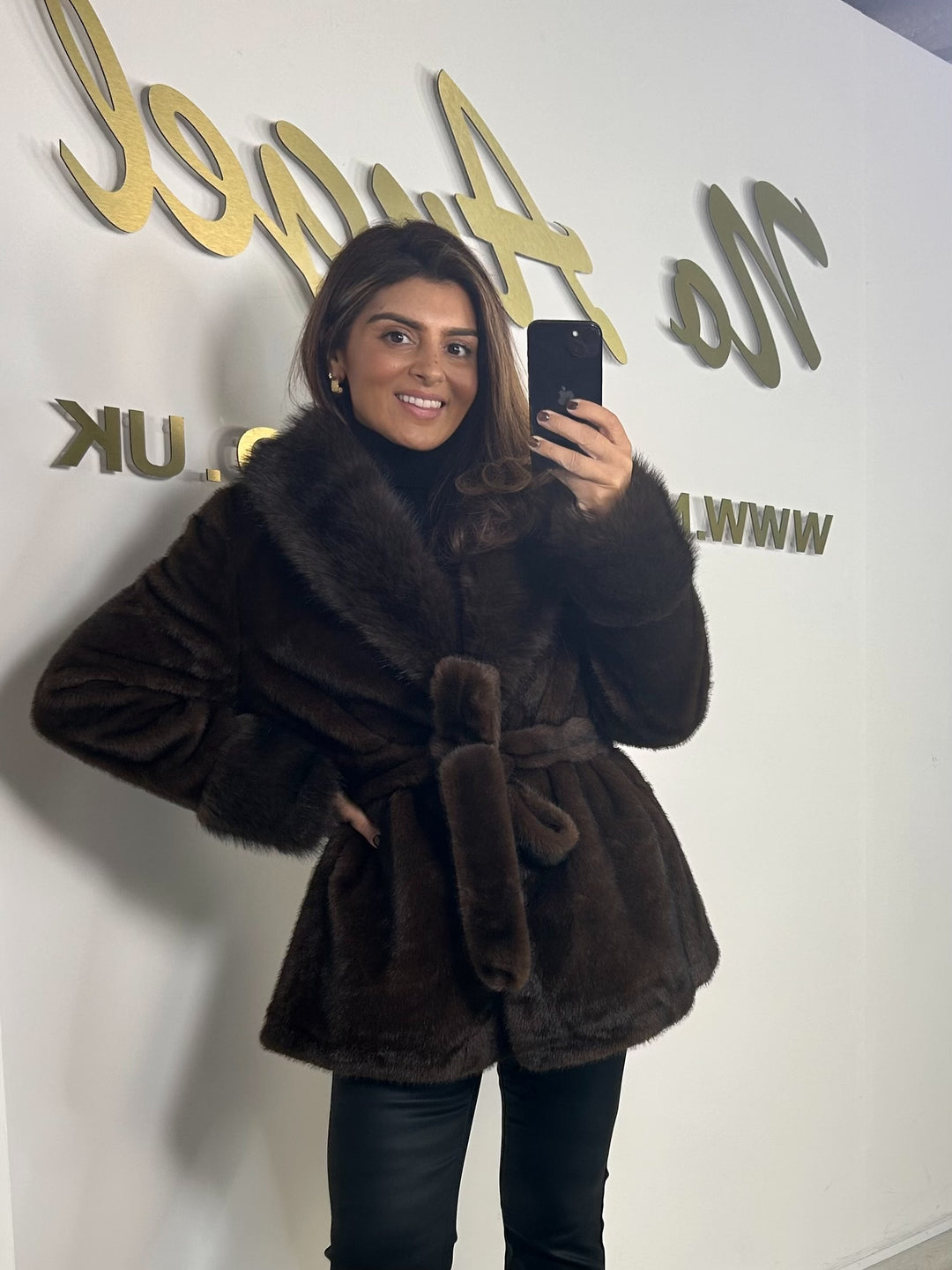 Faux Fur Trim Collar Belted Jacket (2 Colours)