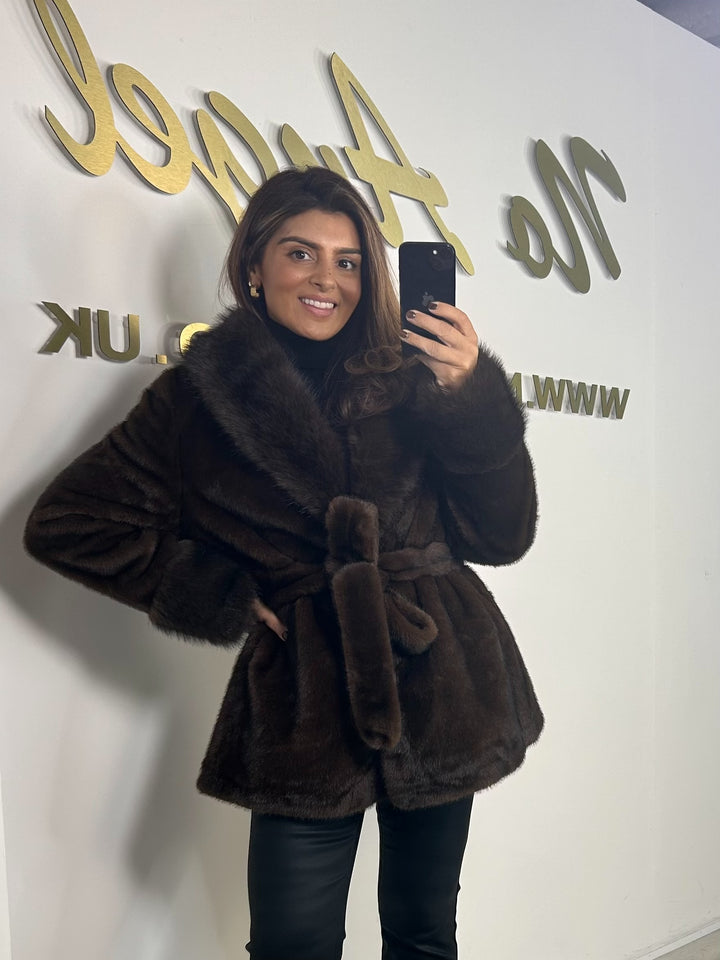 Faux Fur Trim Collar Belted Jacket (2 Colours)