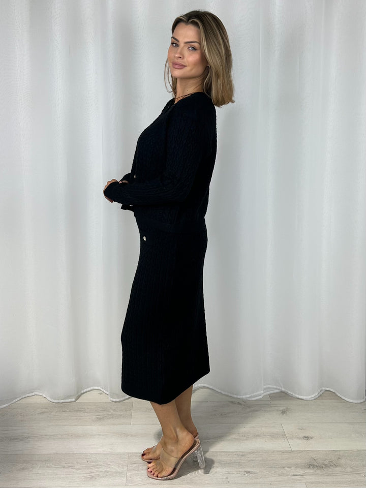 Cable Knit Gold Button Up Cardigan & Midi Skirt Co-Ord (4 Colours)