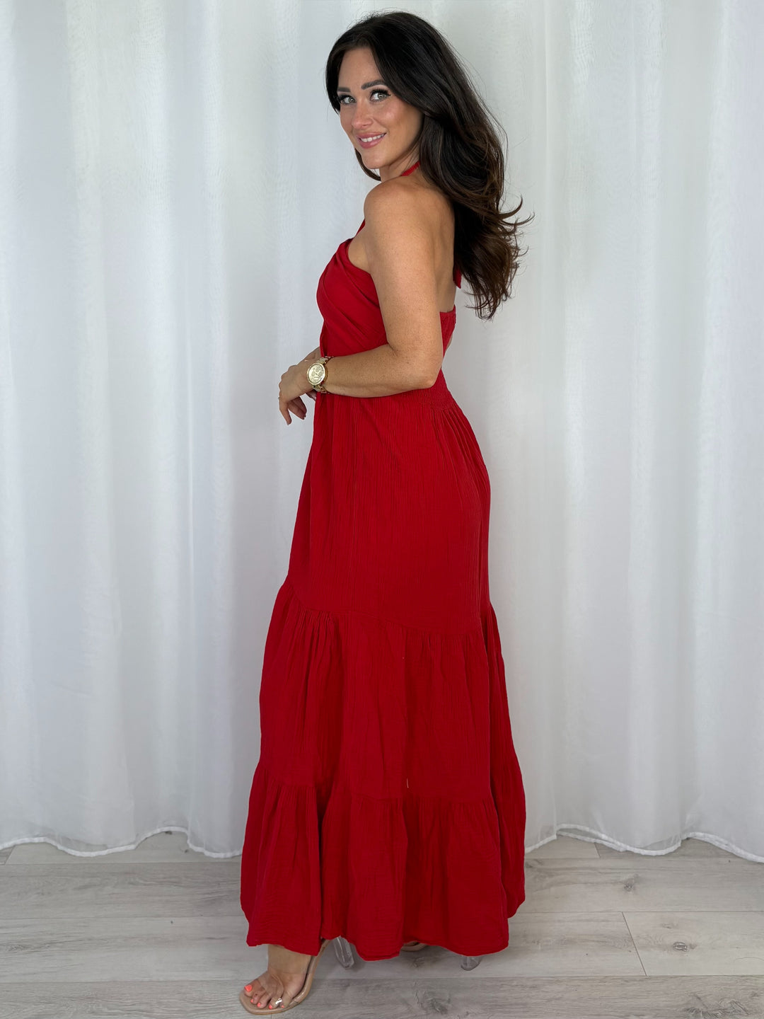 Cheesecloth Halter Neck Style Tiered Dress (9 Colours)