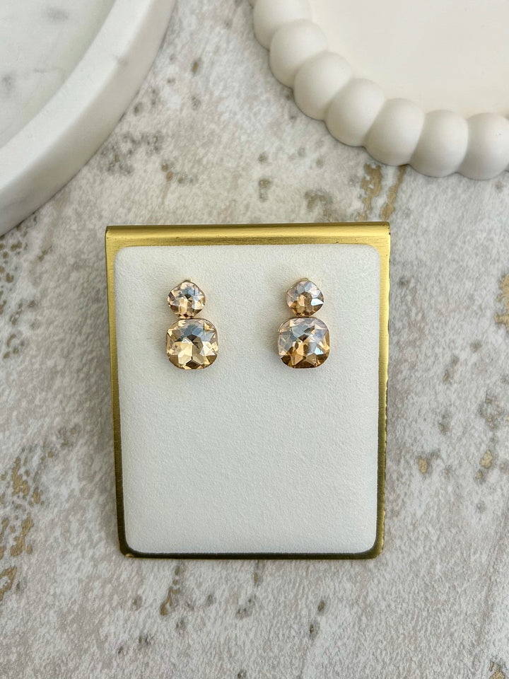 Square Diamante Drop Stud Earrings (2 Colours)