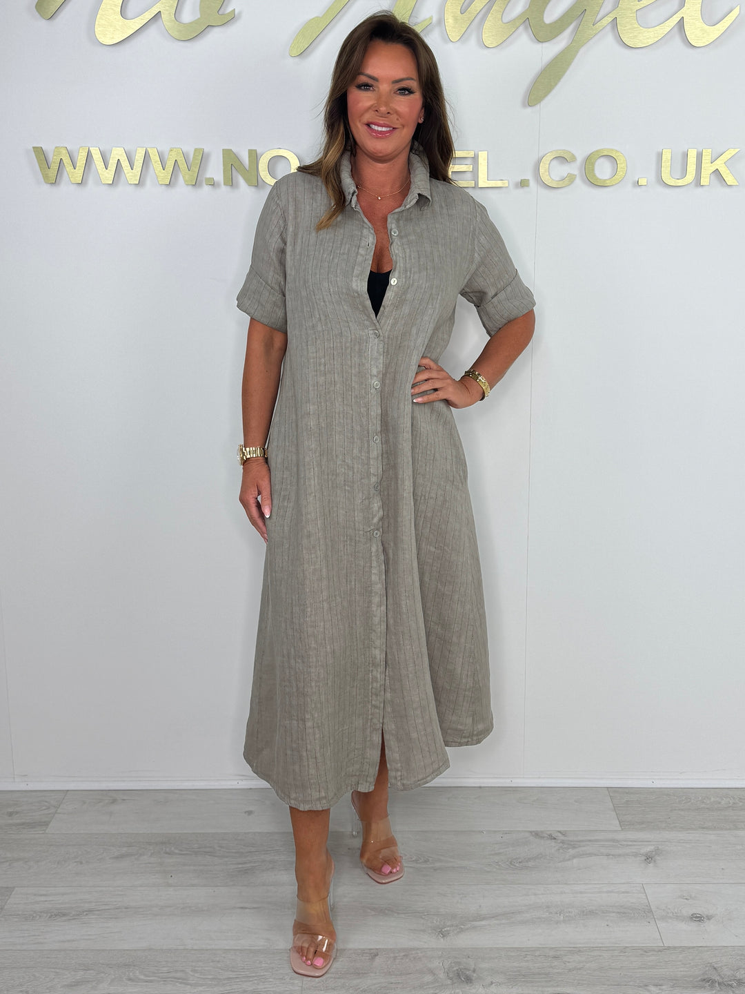 Linen Pinstripe Button Up Collared Maxi Dress (4 Colours)