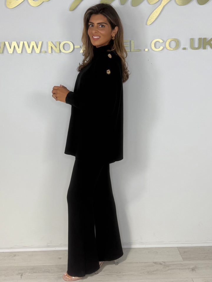 Turtle Neck Soft Knit Hammered Gold Button Trouser Co-ord (3 Colours)