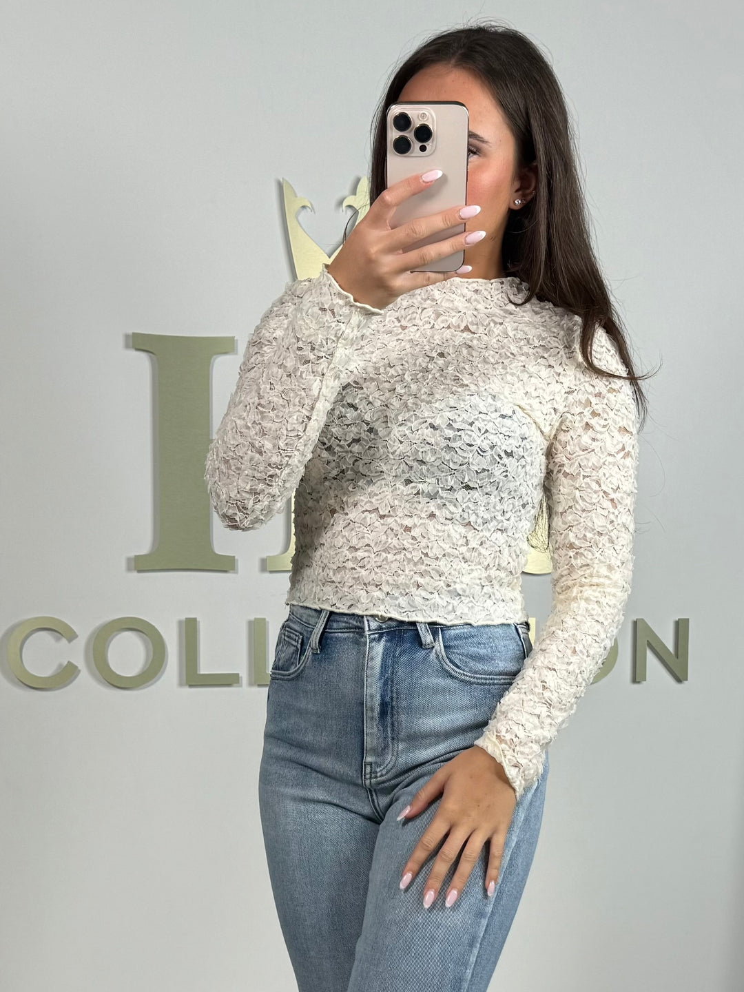 Textured Flower Detail Mesh Top (2 Colours)