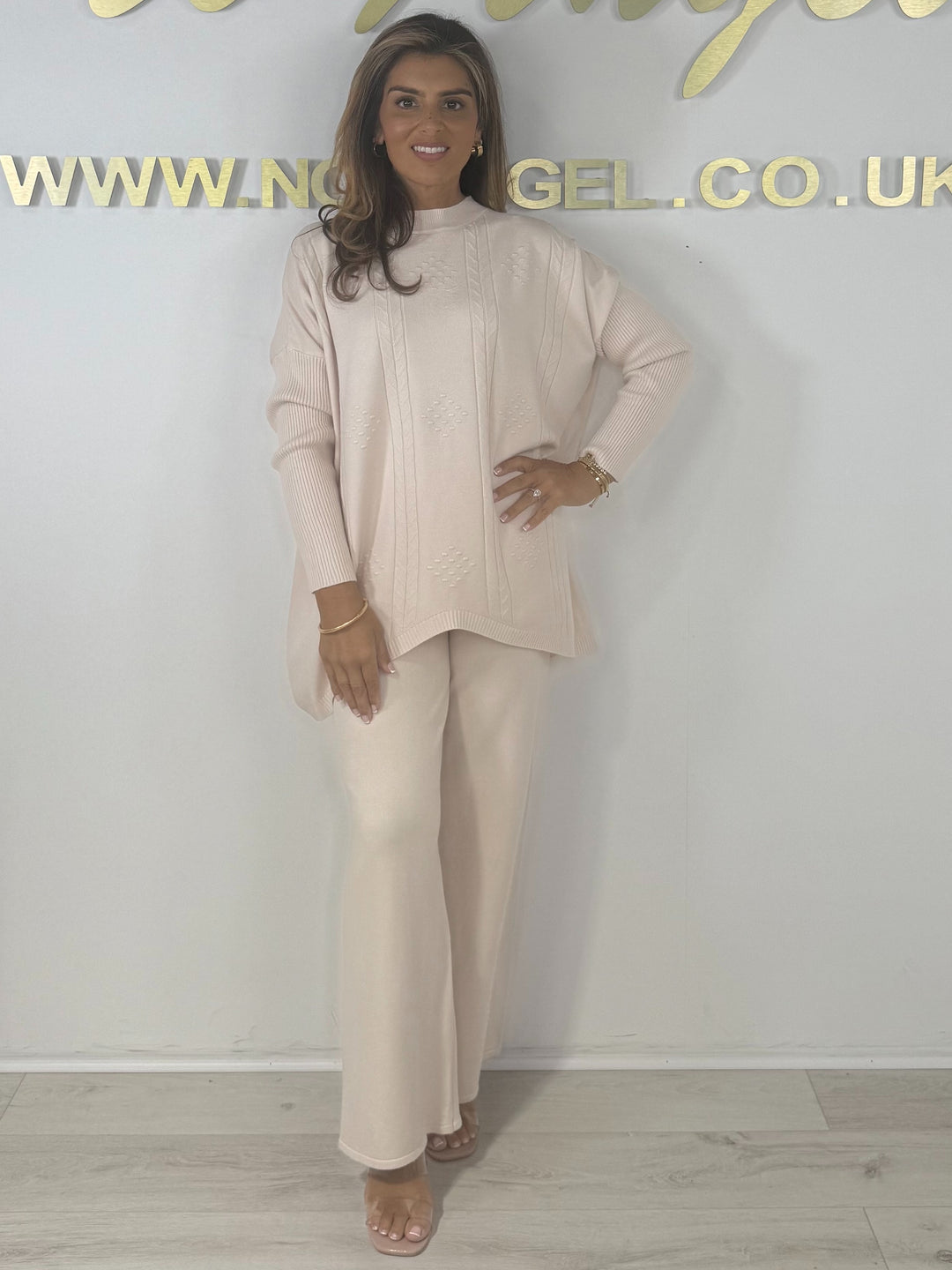 Soft Knit Diamond Design Jumper & Wide Leg Trouser Co-ord (6 Colours)