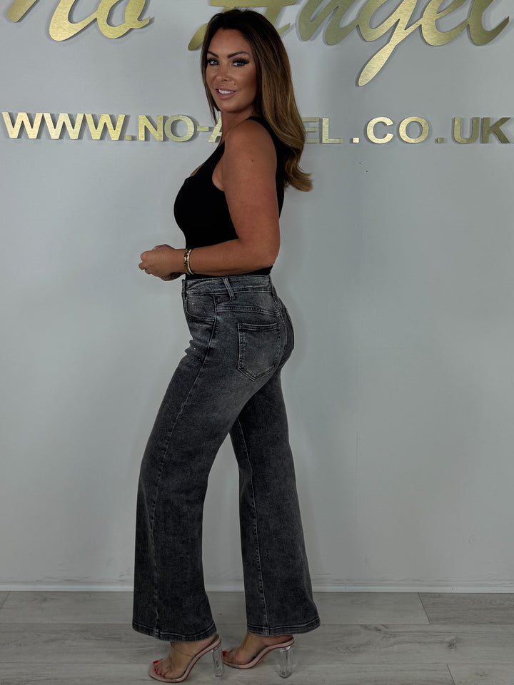 Scattered Studded Denim Straight Leg Jeans (2 Colours)