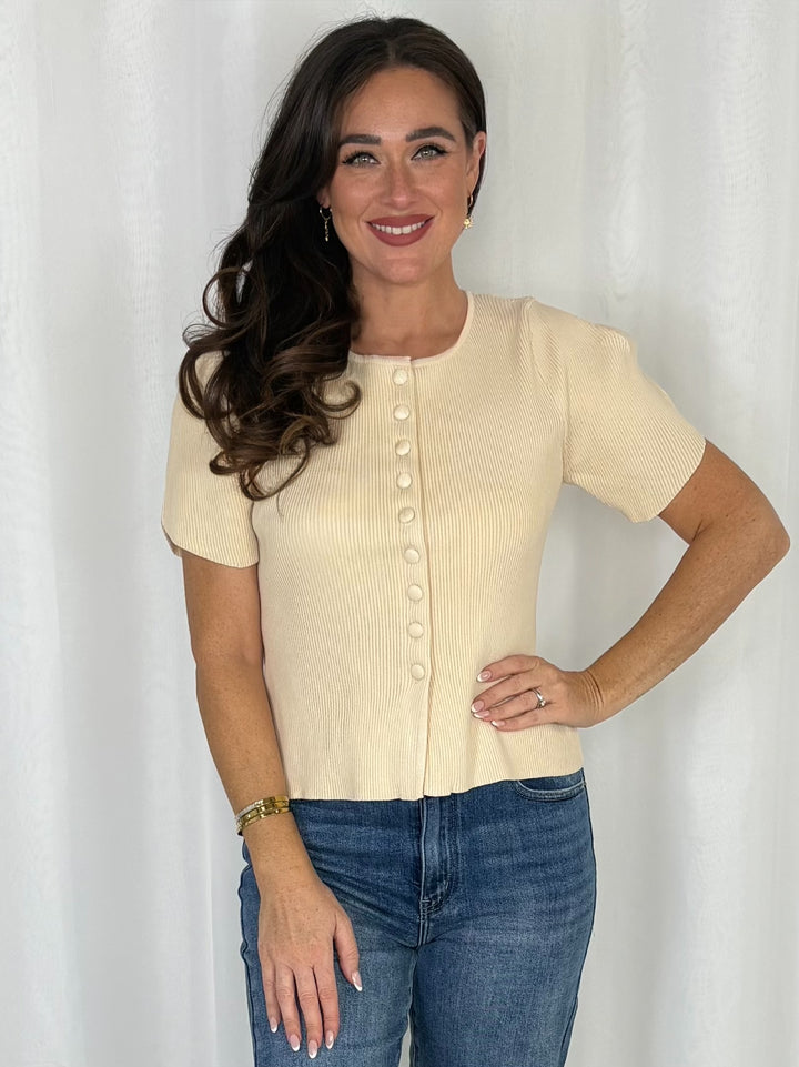 Short Sleeve Button Up Ribbed Top (4 Colours)