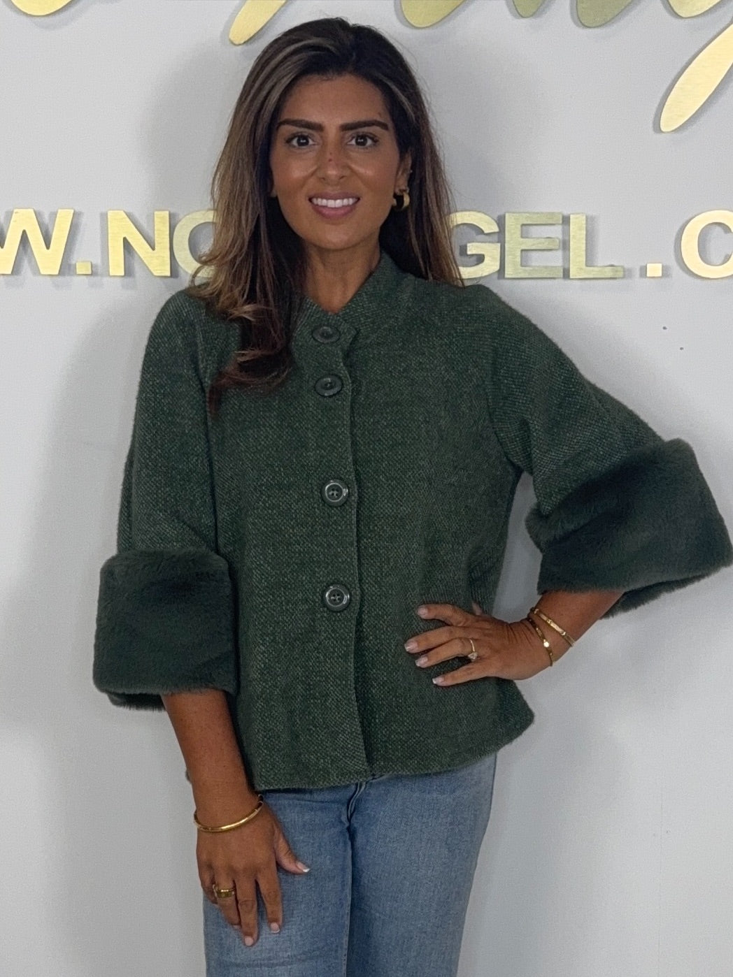 Textured Faux Fur Cuff Sleeve Cape Style Jacket (7 Colours)