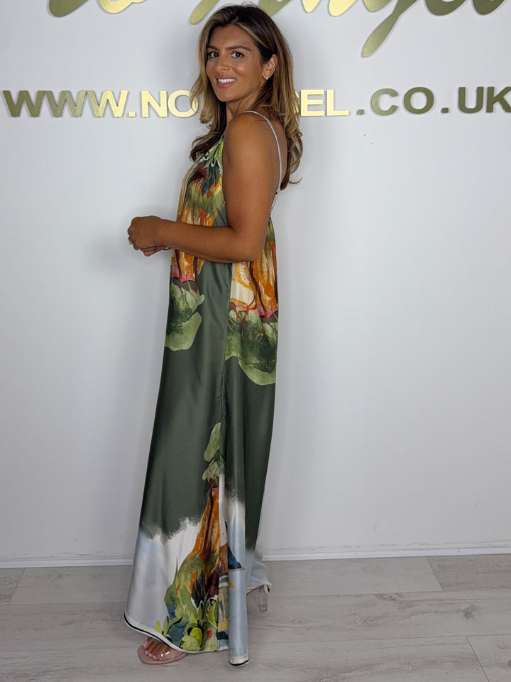 Silk Mix Printed Spaghetti Strap Floaty Jumpsuit (5 Colours)