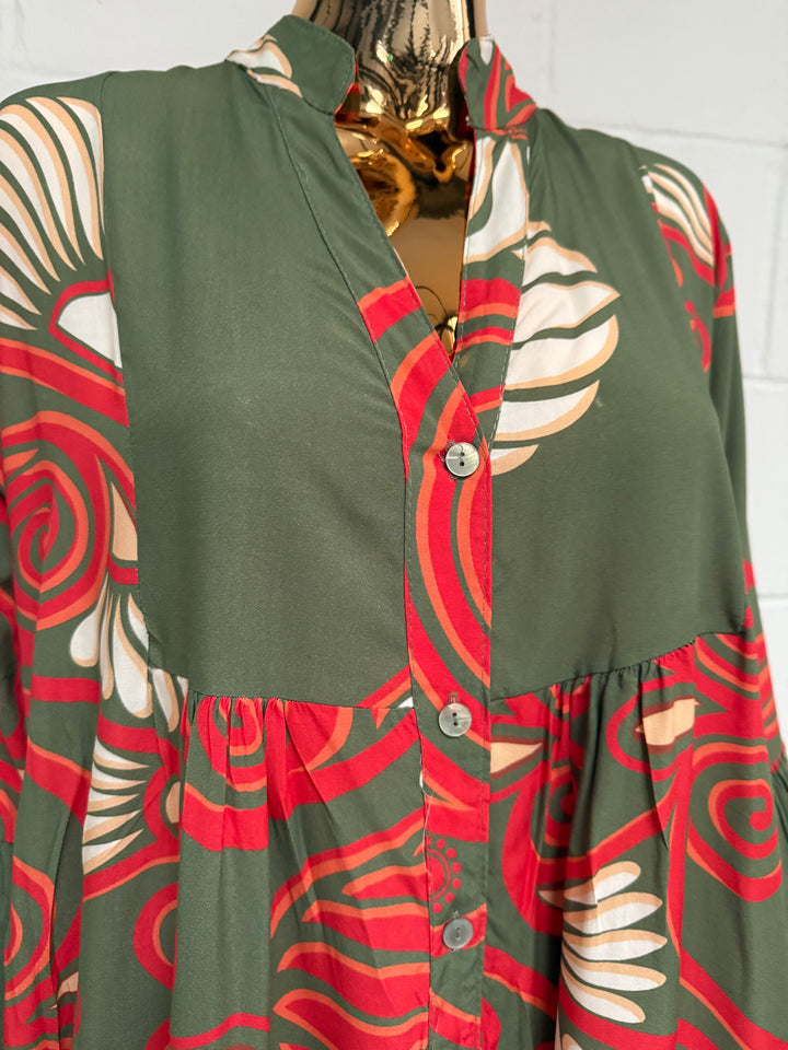 Printed Button Up Panelled Oversize Maxi Dress (2 Colours)