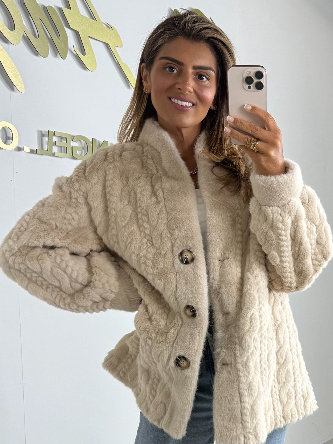 Faux Fur Cable Design Button Up Jacket (3 Colours)