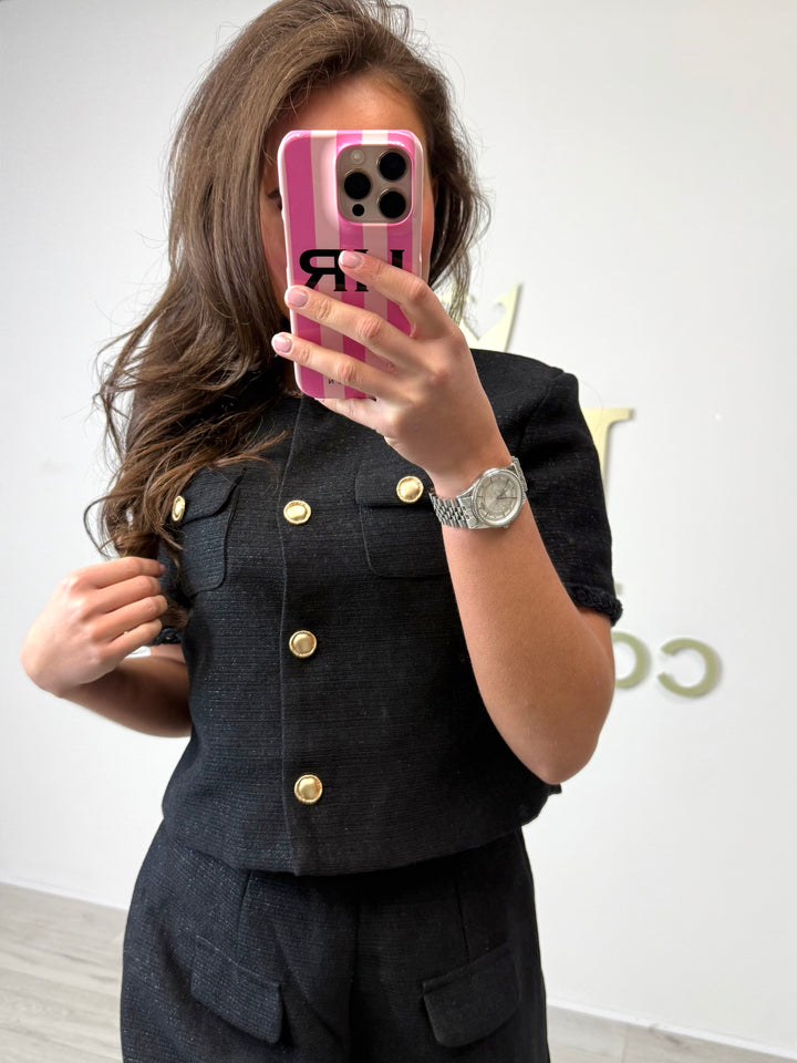 Shimmer Tweed Plaited Trim Gold Button Shorts Co-ord (2 Colours)