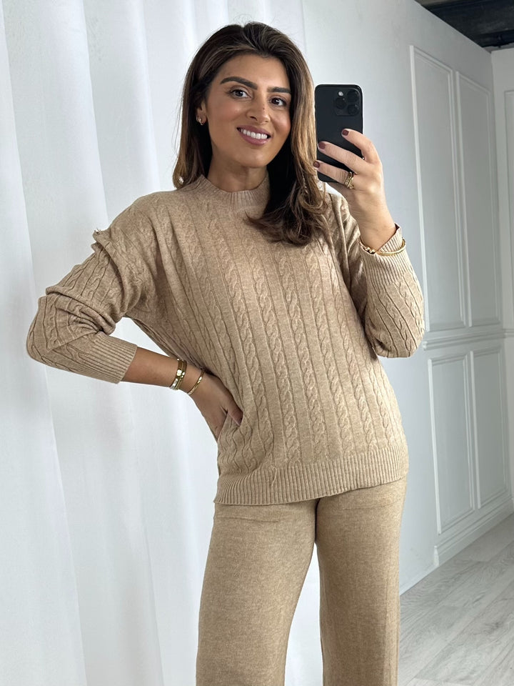 Cable Design Soft Knit Trouser Co-Ord (5 Colours)