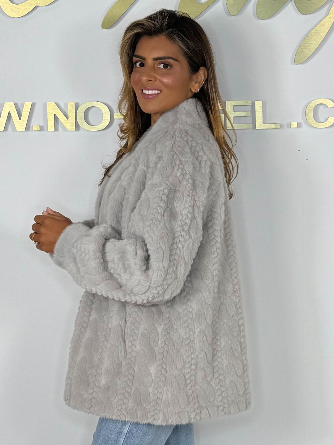 Faux Fur Cable Design Button Up Jacket (3 Colours)