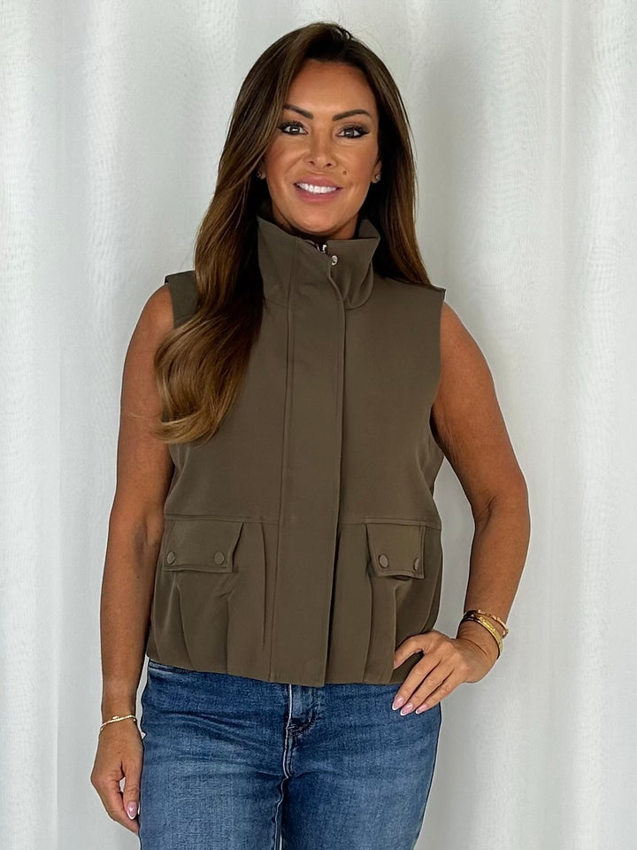 Sleeveless Funnel Neck Front Pocket Waistcoat (2 Colours)