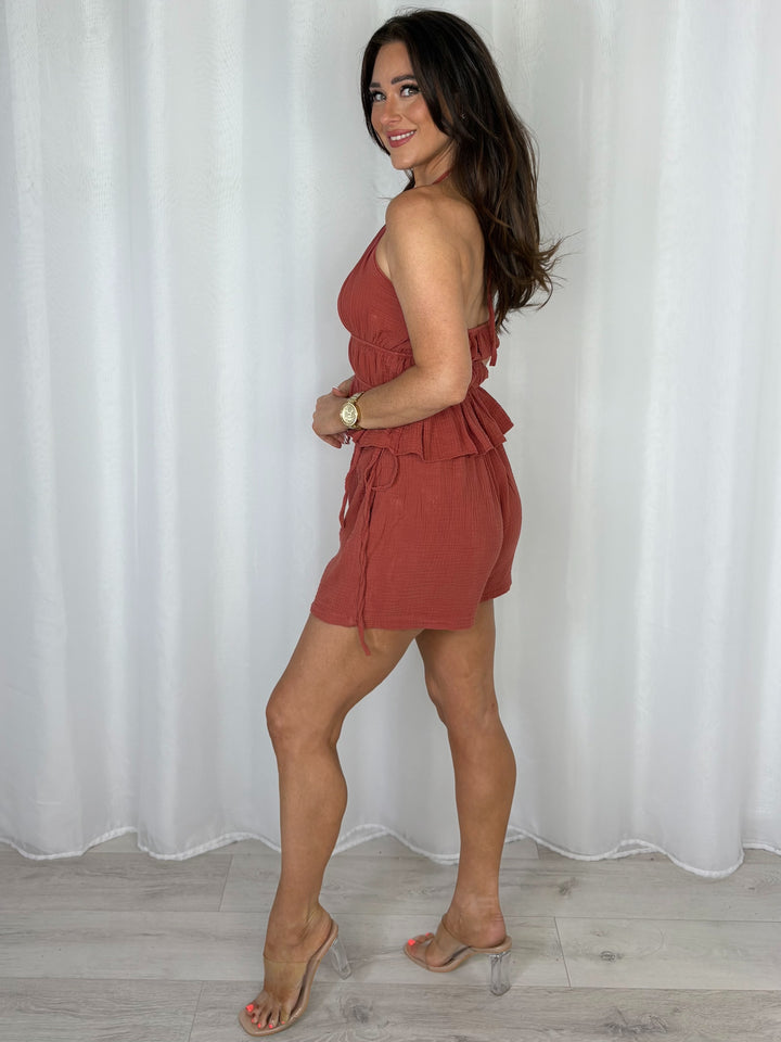 Cheesecloth Halter Neck And Shorts Co-Ord (8 Colours)
